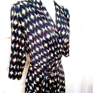 Audrey Whitmore Faux Wrap Dress Navy Green Diamonds Large